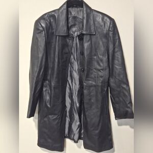 Rosleen Classic Black Faux Leather Trench Coat Size M